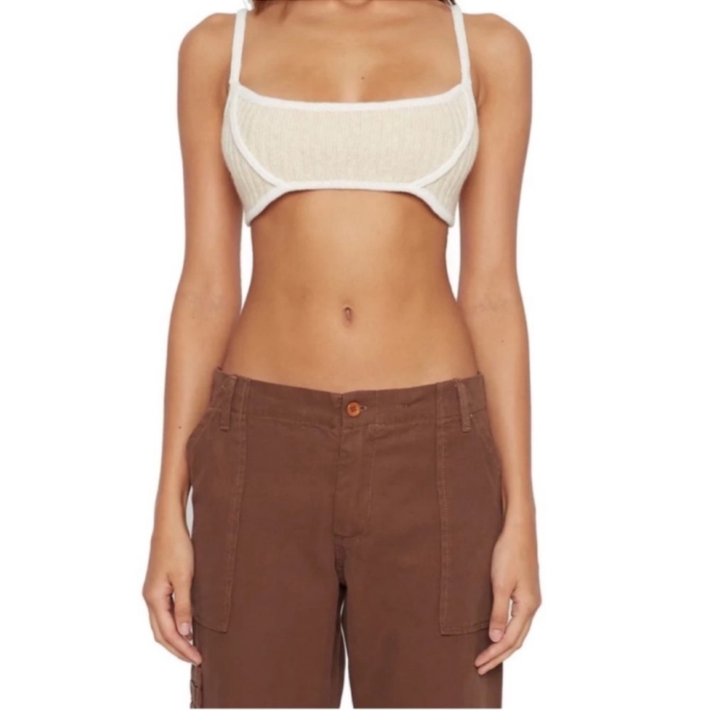 NWOT Danielle GUIZIO Rib Knit Seam Exposed Bra in Cream Size Small !BRA ONLY